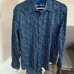 Robert Graham Shirt Mens XL Ludwig Stretch Geometric Flip Cuff Button Up Preppy